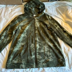 D & Co Active Olive Green Tie Dye Full Zip Hoodie with Front Pockets, Size L